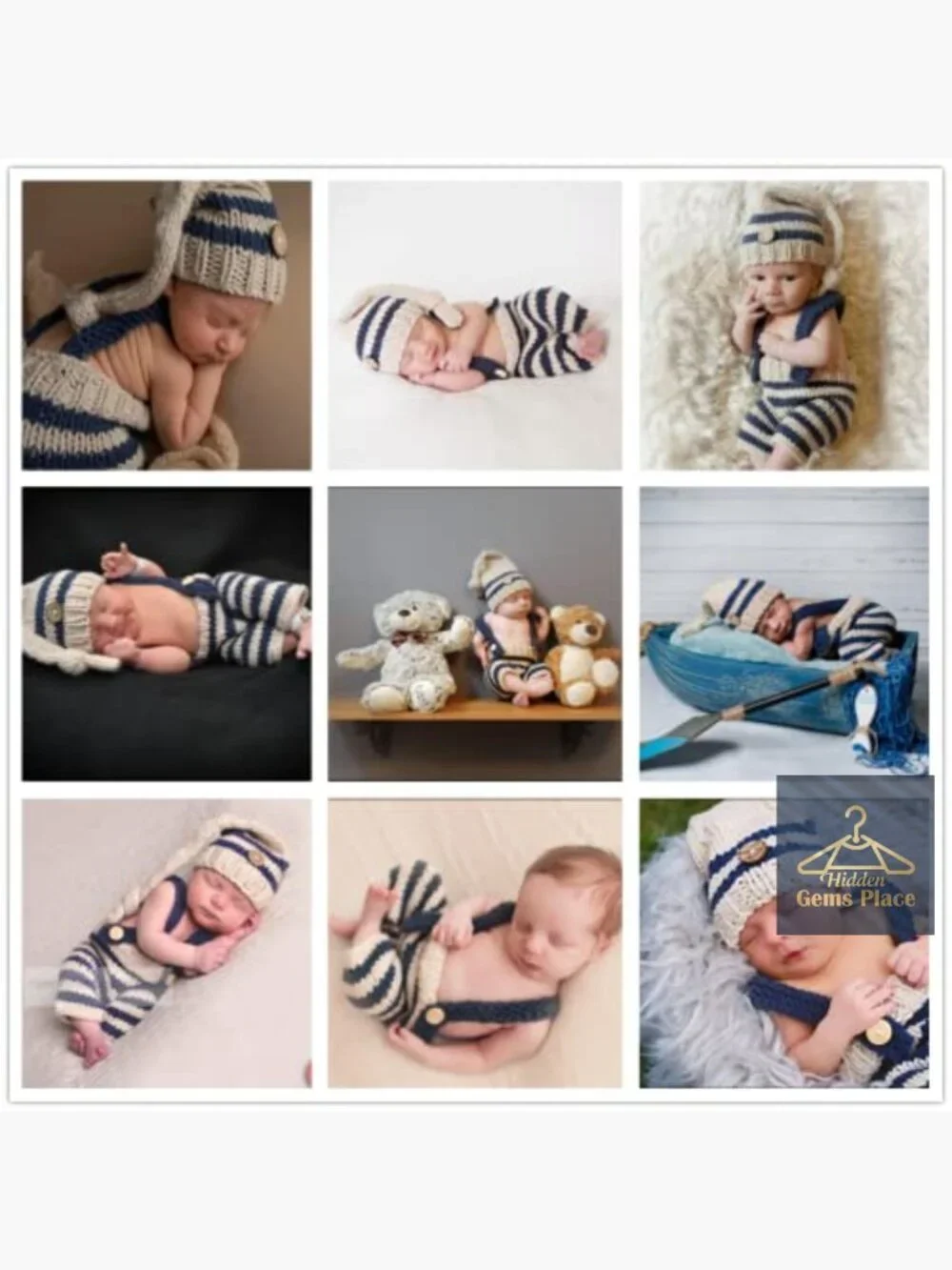 Newborn Baby Photography Props Hat & Pants Set Wool Unisex Costume